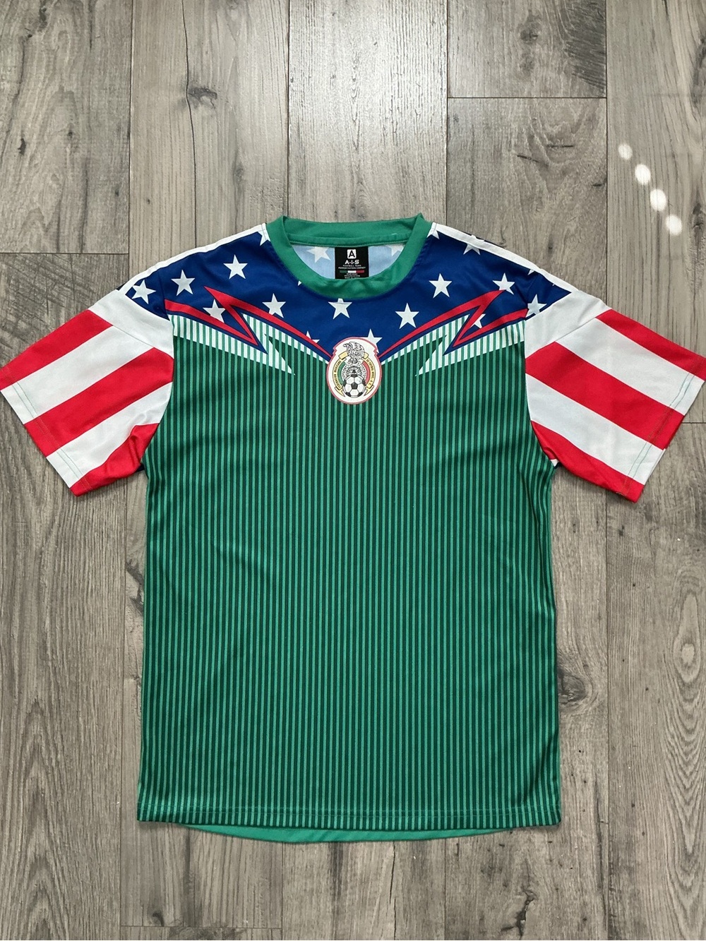 Men's Green Patriotic Graphic Soccer Jersey with Red & White Sleeves